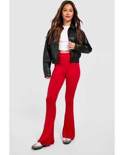 Boohoo Cherry Red High Waist Basic Fit & Flare Trouser