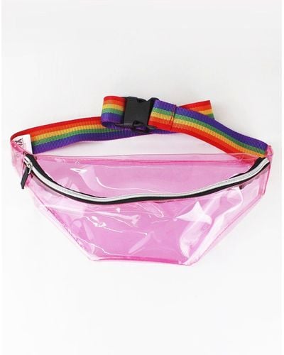 SVNX Perspex Bum Bag With Rainbow Strap - Pink