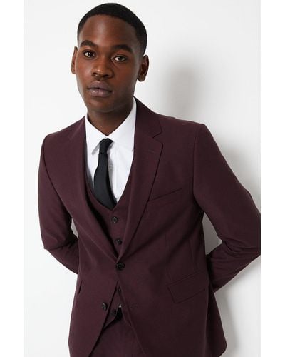 Burton Slim Fit Burgundy 2 Button Suit Jacket - Purple