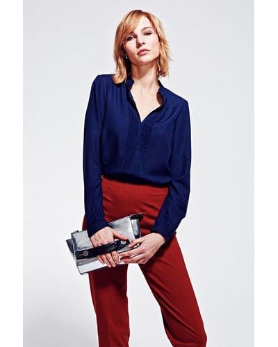 Hot Squash Blouse With Pleat Front - Blue