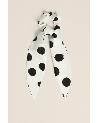 Oasis Polka Dot Clash Print Long Tie Scrunchie - Natural