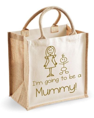 60 SECOND MAKEOVER Medium Jute Bag I'm Going To Be A Mummy Natural Bag Gold Text New Mum