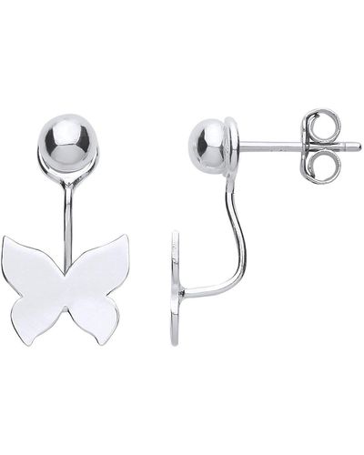 Jewelco London Silver Convertible Butterfly Ball Drop Jacket Earrings - Gve758 - Metallic