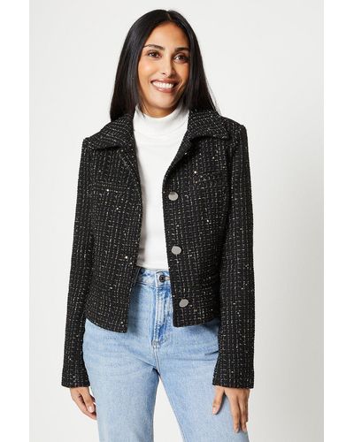 Wallis Petite Tweed Jacket With Chain Detail - Black