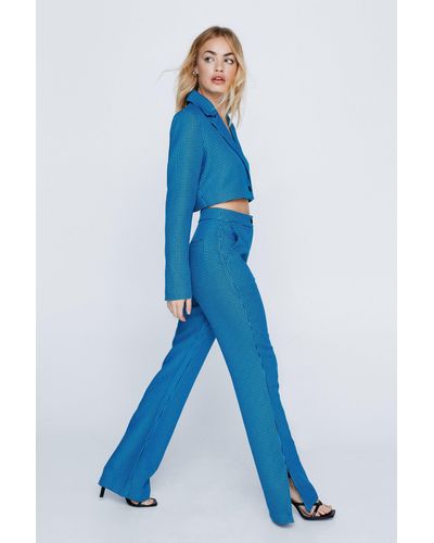 Nasty Gal Check Tailored Flare Trousers - Blue