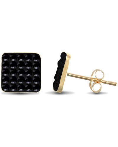 Jewelco London 9ct Gold Crystal Disco Square Stud Earrings Black 8mm - Jes222