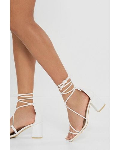 Nasty Gal Strappy Lace Up Block Heel Sandals - Natural