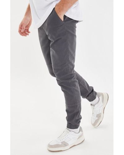 Threadbare 'croft' Slim Fit Cuffed Casual Trousers - Grey