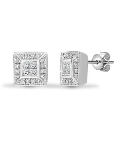 Jewelco London 18ct White Gold 0.5ct Diamond Window Stud Earrings - Metallic