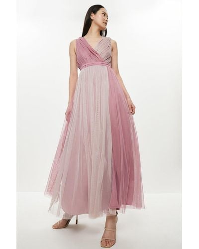 Coast Cross Front Tulle Maxi Dress - Pink