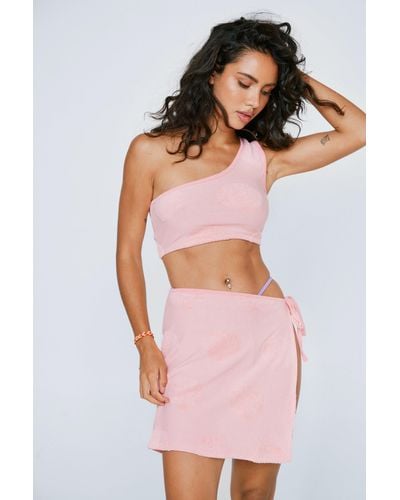 Nasty Gal Shell Toweling Asymmetric Crop Top And Sarong - Pink