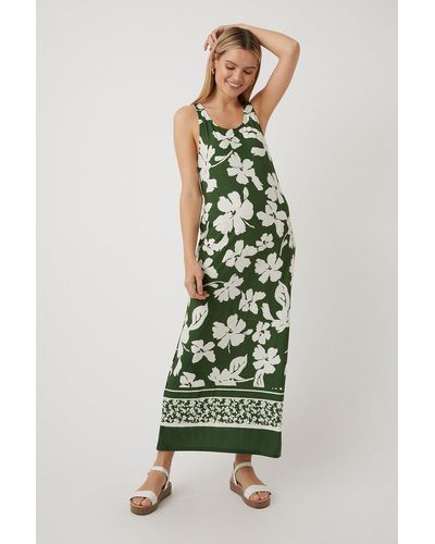 Wallis Khaki Floral Border Print Maxi Dress - Green