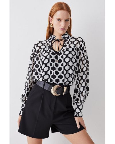 Karen Millen Mono Geo Woven Blouse - Black