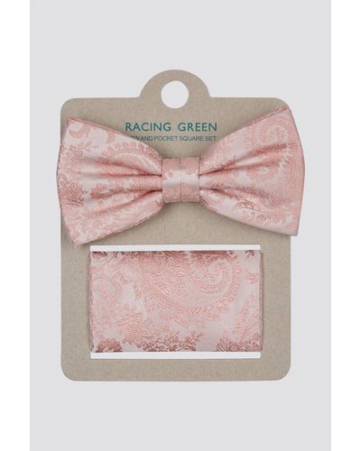 Racing Green Paisley Jacquard Tie And Handkerchief Set - Pink