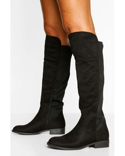 Boohoo Wider Calf Knee High Riding Boots - Black