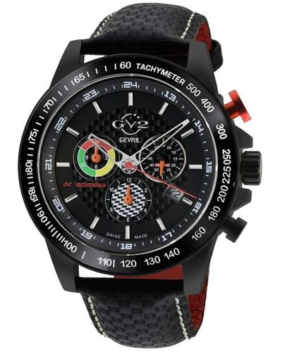 Gv2 Scuderia 9923 Black Leather Chronograph Date Swiss Quartz Watch