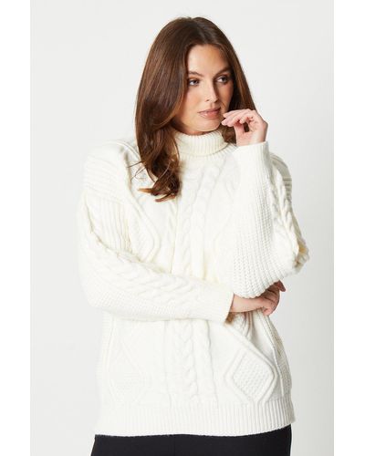 PRINCIPLES Cable Knit Roll Neck Jumper - White