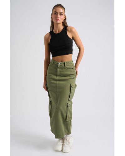 Urban Bliss Khaki Cargo Maxi Skirt - Green