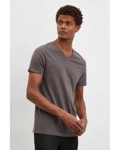 Burton Regular Charcoal V Neck Short Sleeve T Shirt - Brown