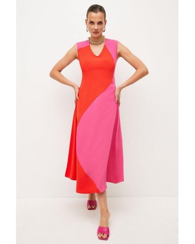Karen Millen Petite Soft Colourblock Midi Dress - Pink