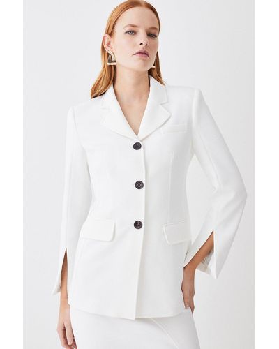 Karen Millen Petite Italian Compact Scuba Jersey Single Breasted Jacket - White