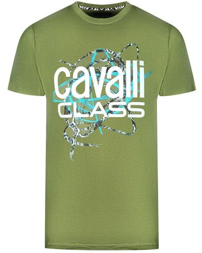 Class Roberto Cavalli Snake Skin Scribble Green T-shirt