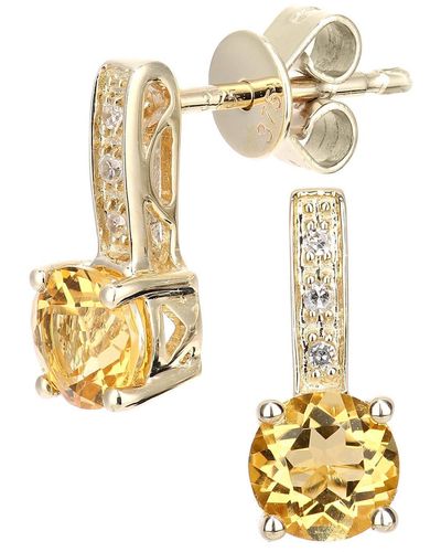 Jewelco London 9ct Gold Diamond 0.95ct Citrine Inverted Lollipop Drop Earrings - De1axl601yct - Metallic