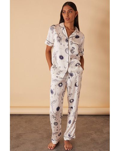 Accessorize Celestial Zodiac Satin Button Pyjama Set - Natural