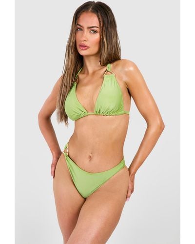 Boohoo Triangle Trim Halter Bikini Top - Green