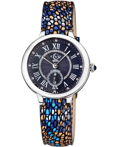 Gv2 Rome Swiss Quartz Diamonds Blue Dial Stainless Steel Watch