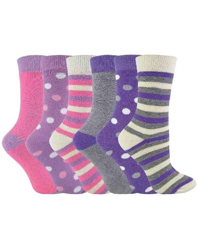 Sock Snob 6 Pack Cute Pink Purple Stripes Crew Cotton Socks