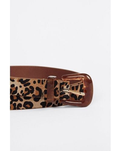 Warehouse Leopard Print Belt - Brown