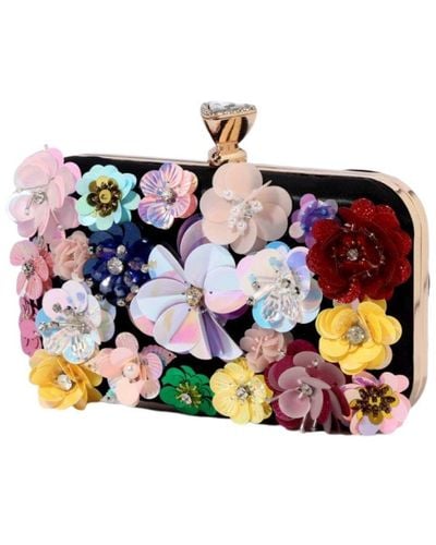 Where's That From 'tilda' Flowers Flake Embellished Clutch - Black