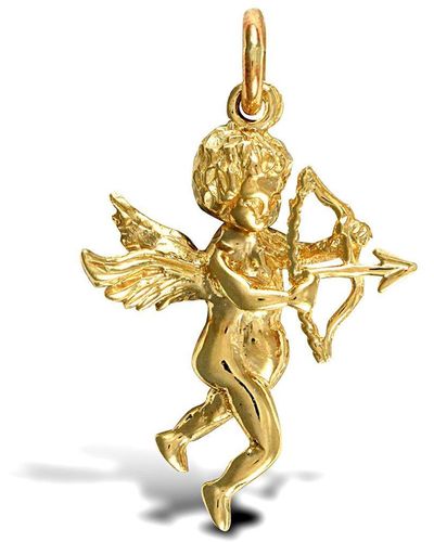Jewelco London Solid 9ct Yellow Gold Cupid Angel Charm Pendant - Metallic