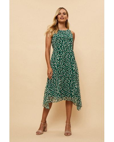 Wallis Petite Green Animal Fit And Flare Dress