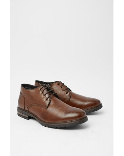MAINE : Bertie Lace Up Stitch Detail Chukka Boots - Brown