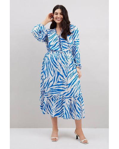 Wallis Curve Cobalt Zebra Frill Midi Dress - Blue