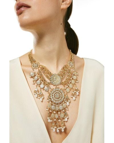 Karen Millen Gold Plated Pearl Mix Statement Necklace - Natural