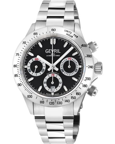 Gevril New Amsterdam Swiss Automatic Movement, Chronograph, Eta 7753 Black Dial, Stainless Steel Bracelet Watch - Grey