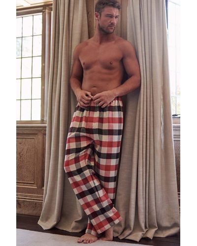 British Boxers 'shire Square' Red Check Brushed Cotton Pyjama Trousers - Brown