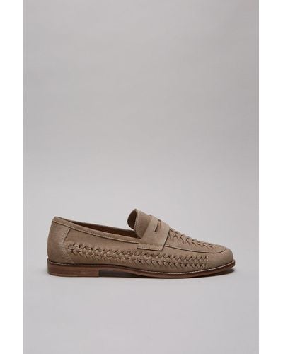 Burton Stone Suede Woven Loafers - Grey