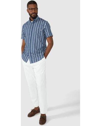 MAINE Short Sleeve Chambray Stripe Shirt - Blue