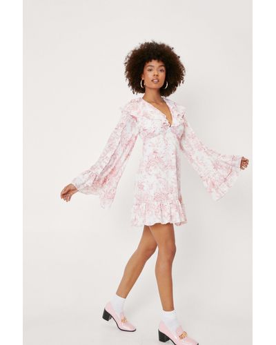 Nasty Gal Floral Print Ruffle Mini Smock Dress - Pink