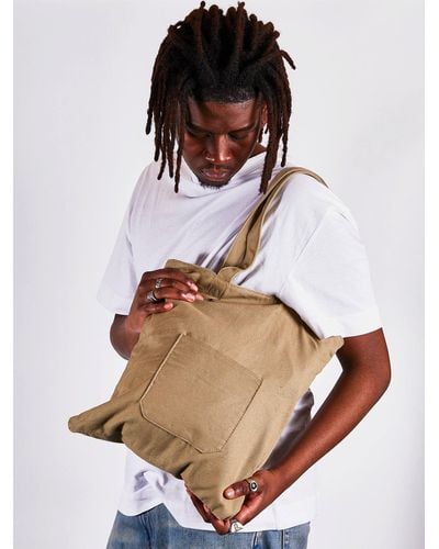 SVNX Linen Tote Bag With Front Pocket In Bay Leaf - Green