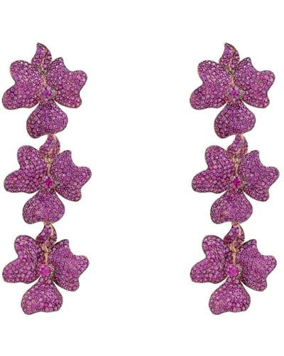 LÁTELITA London Jasmine Flower Triple Drop Earrings Rosegold Ruby - Pink