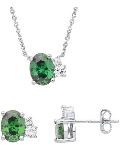 Jewelco London Silver Frozen Peas Earrings Necklace Set - Gset639 - Green
