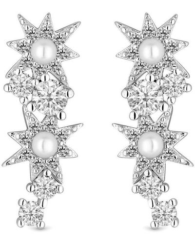 Simply Silver Sterling Silver 925 Pearl Climber Earrings - White