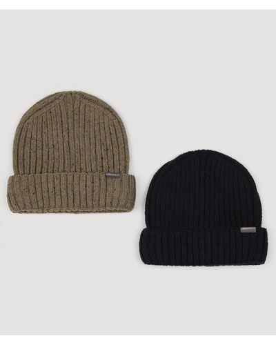 Larsson & Co Stone & Navy Wool Blend 2 Pack Knitted Beanie Hat - Multicolour