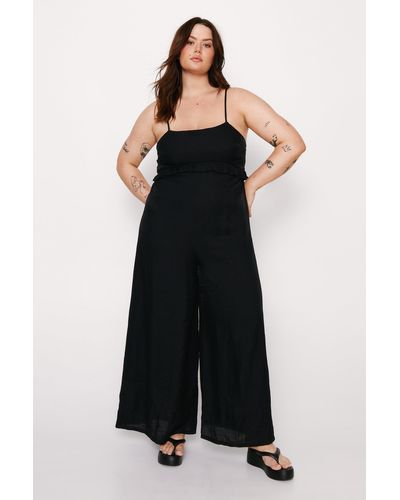 Nasty Gal Plus Size Ruffle Crinkle Strappy Jumpsuit - Black