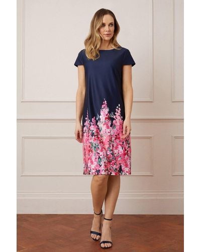 Wallis Floral Print Scuba Cap Sleeve Shift Dress - Pink